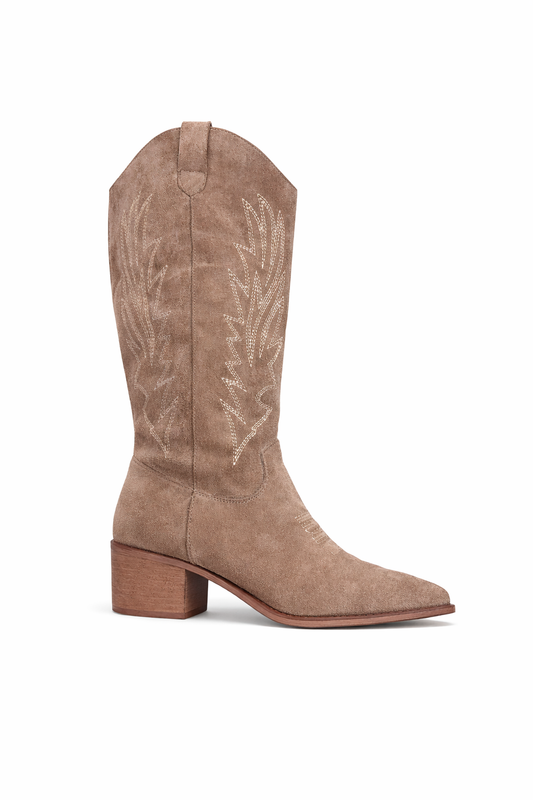 Bottes western en suédine brodée