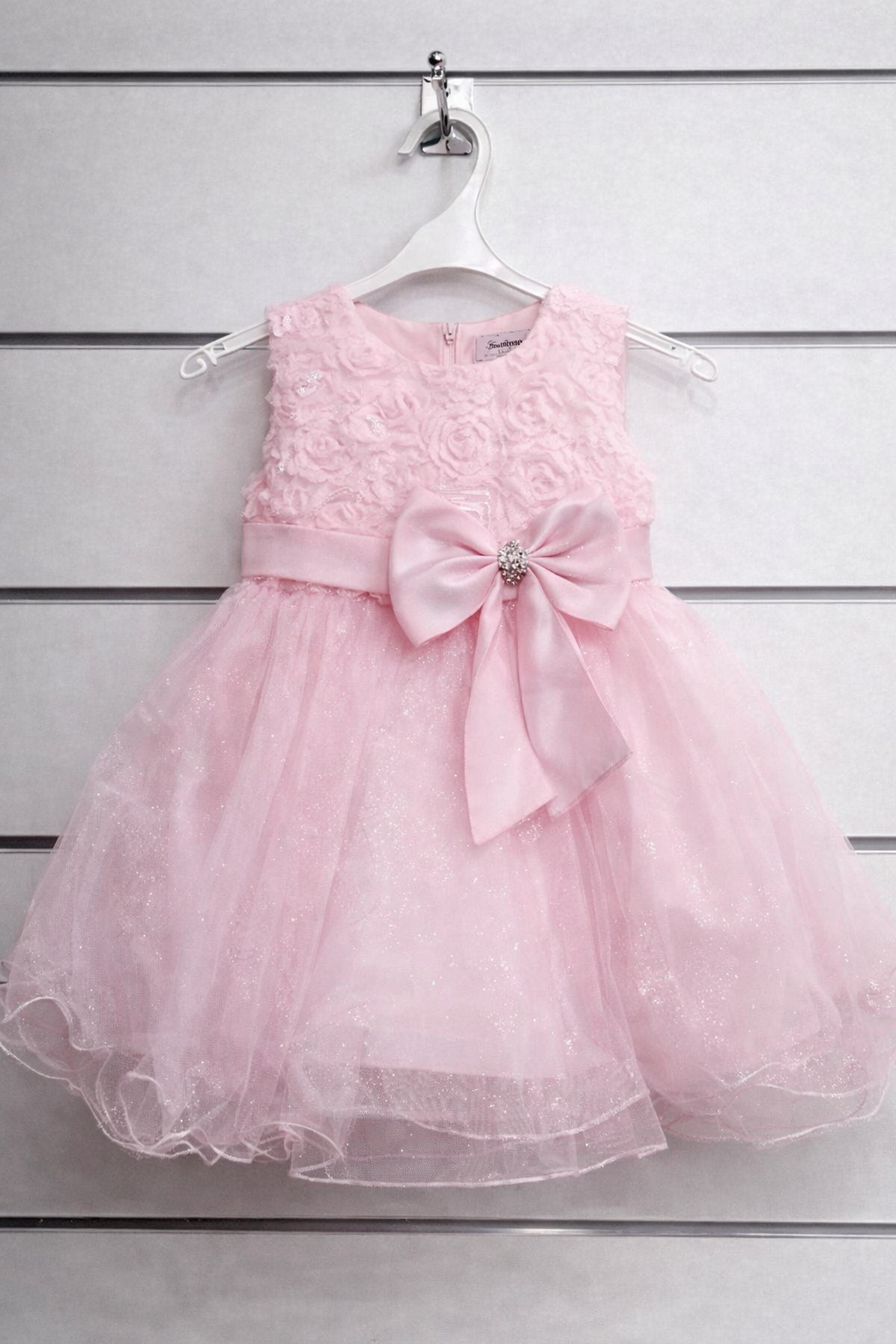 Robe corsage fleuri et jupe en tulle pailleté avec nœud