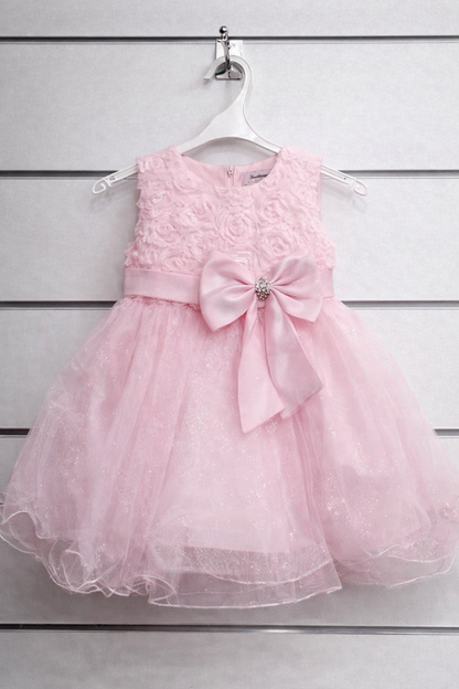 Robe corsage fleuri et jupe en tulle pailleté avec nœud
