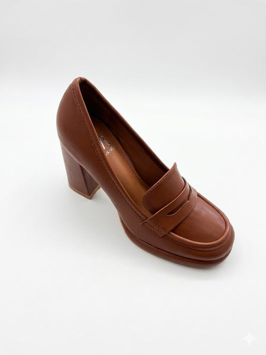 Mocassin à talon bloc haut avec empiècement penny