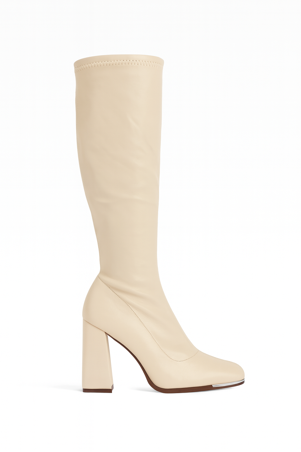 Bottes à talon haut en cuir beige