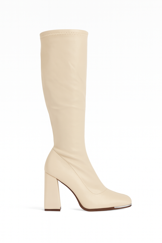 Bottes à talon haut en cuir beige