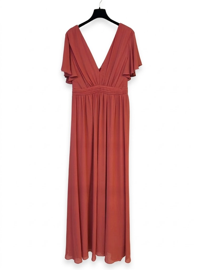 Robe longue manches volantées papillon et décolleté V