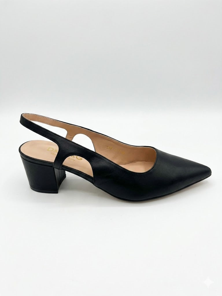 Slingback Talon Carré Noir – Bride Cheville Fine & Bout Pointu Lisse
