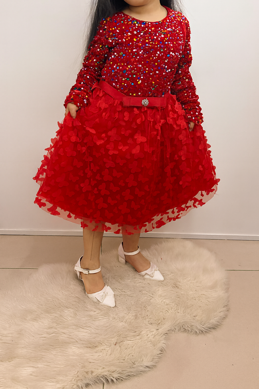 Robe étincelante à sequins multicolores & motifs papillon 3D