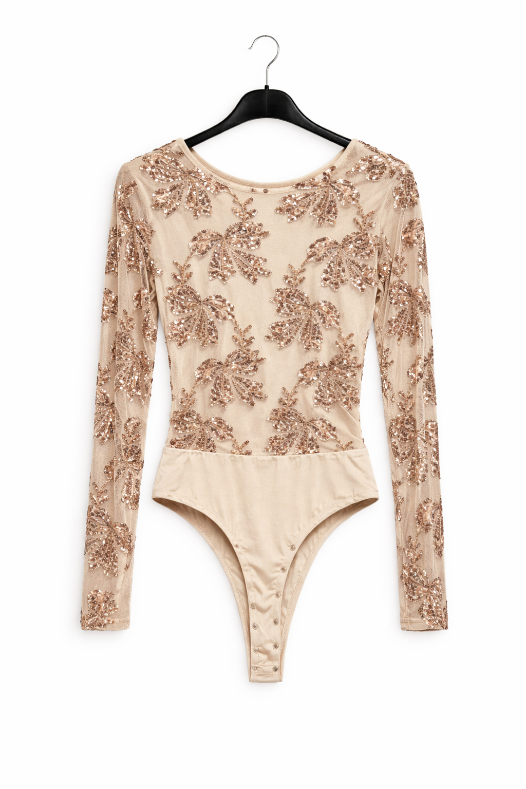 Body en tulle à sequins décolleté & manches longues