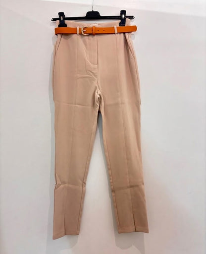 Pantalon slim taille haute & ceinture orange