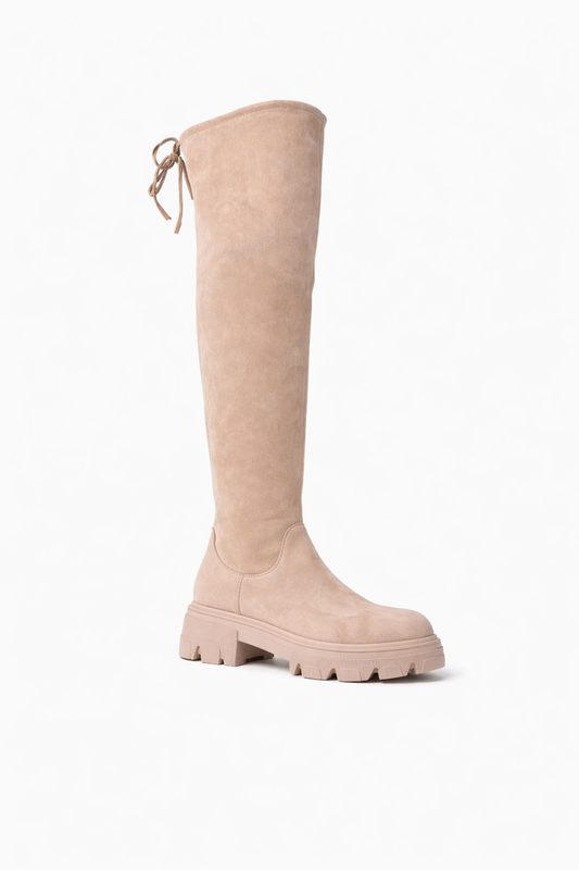 Cuissarde en suédine à semelle crantée et lacet arrière