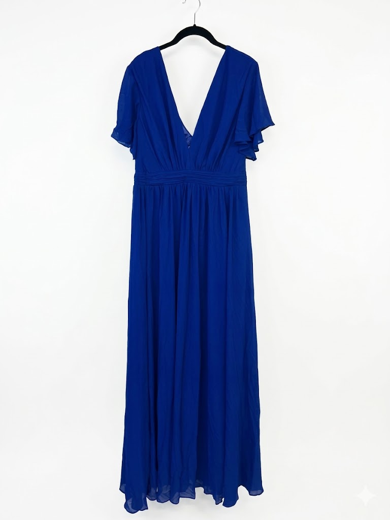Robe longue manches volantées papillon et décolleté V