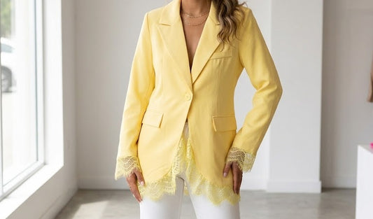 Blazer oversize monobouton bordure dentelle bas & manches