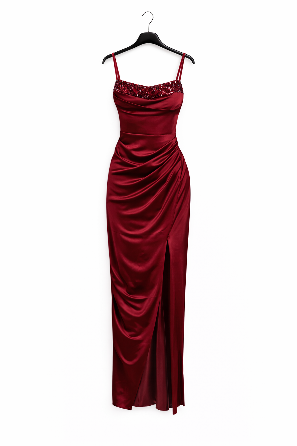 Robe longue drapée bretelles fines & fente