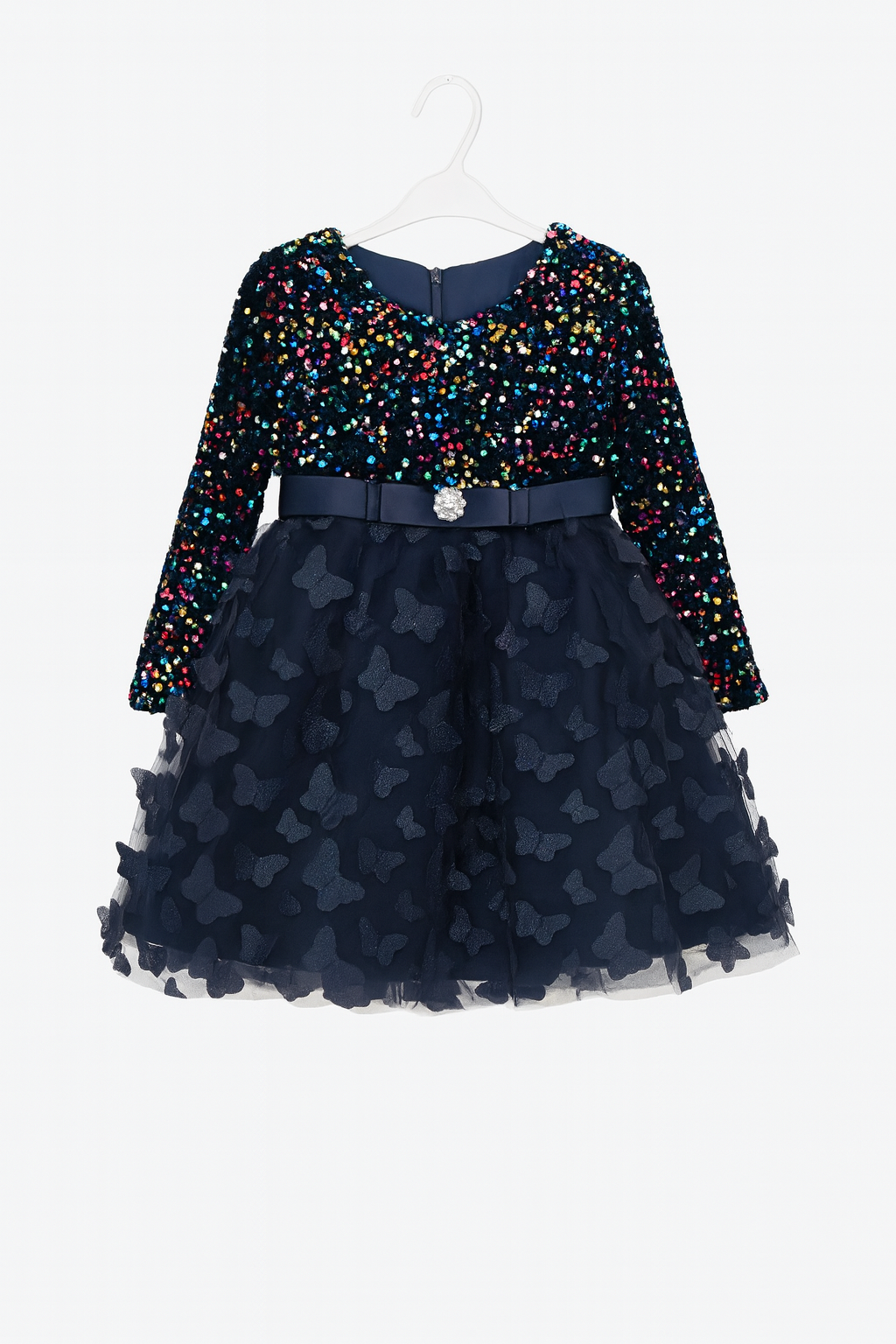 Robe étincelante à sequins multicolores & motifs papillon 3D