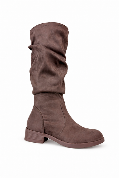 Bottes mi-mollet en suédine à effet plissé
