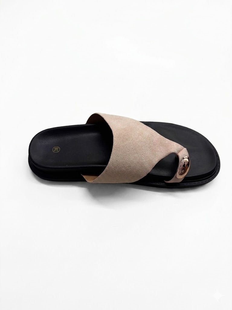 Mule Plateforme Daim Bride Large – Boule Dorée & Semelle Arrondie