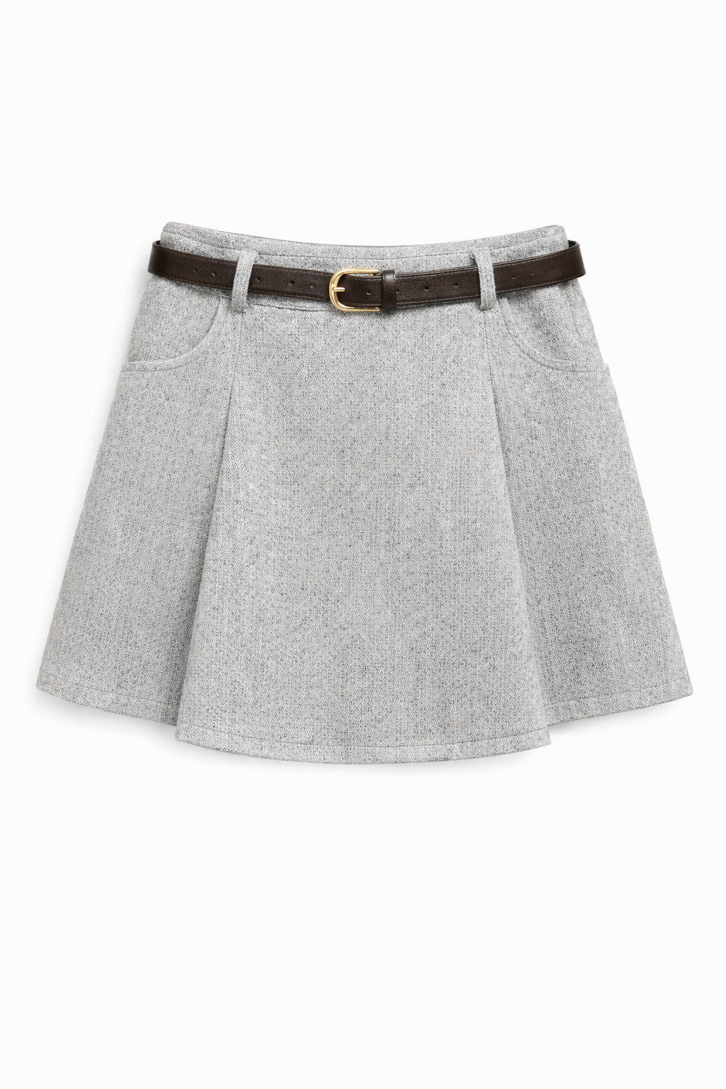 Short jupe évasée à plis taille haute avec ceinture intégrée