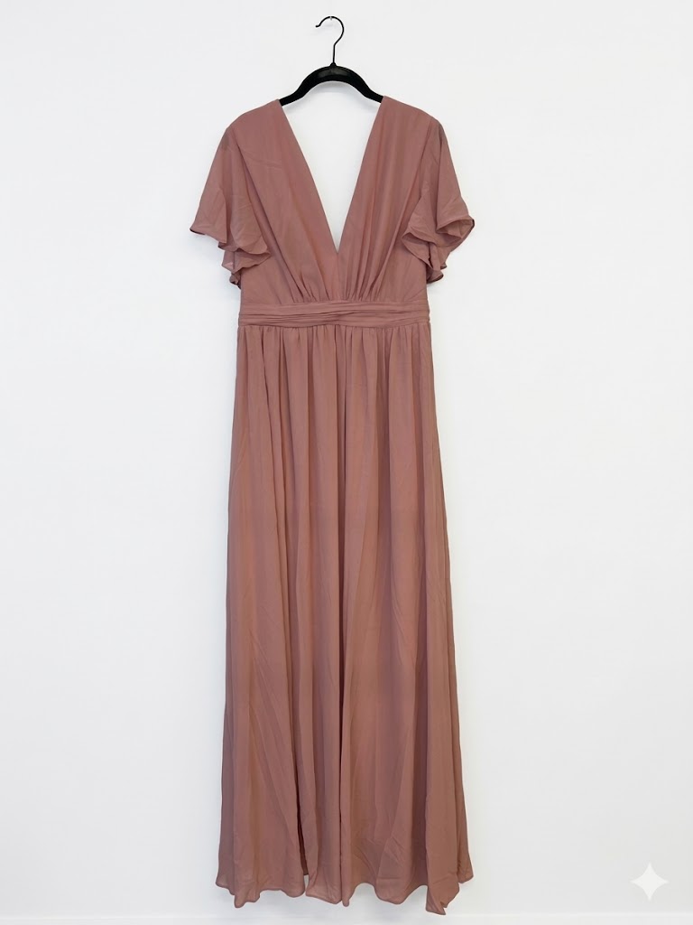 Robe longue manches volantées papillon et décolleté V