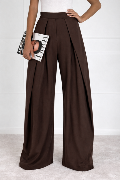 Pantalon large taille haute à plis structurés