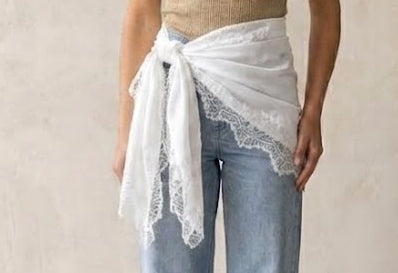 Foulard sarong à finition dentelle à nouer en ceinture asymétrique