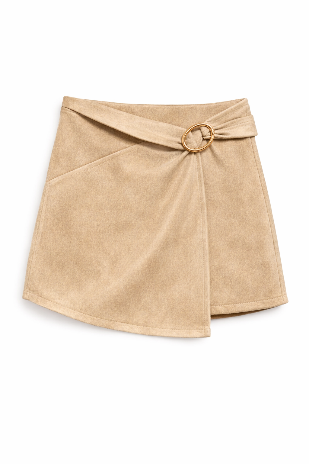 Short jupe taille haute en suédine avec boucle dorée