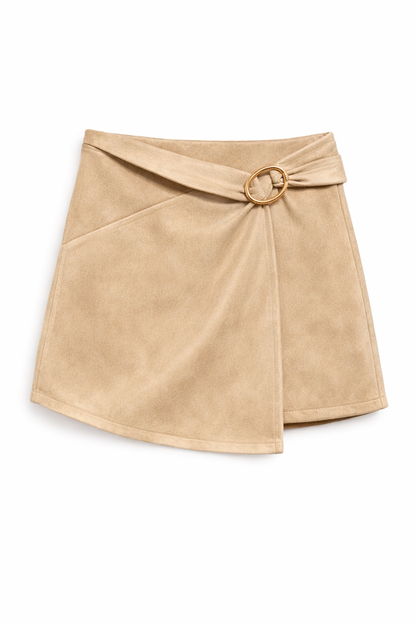 Short jupe taille haute en suédine avec boucle dorée