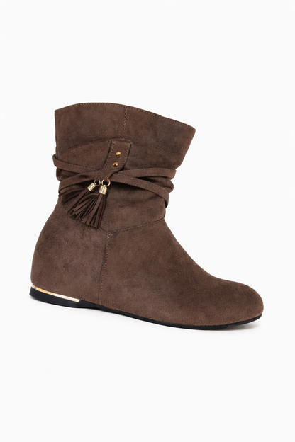 Bottines plate en suédine à franges