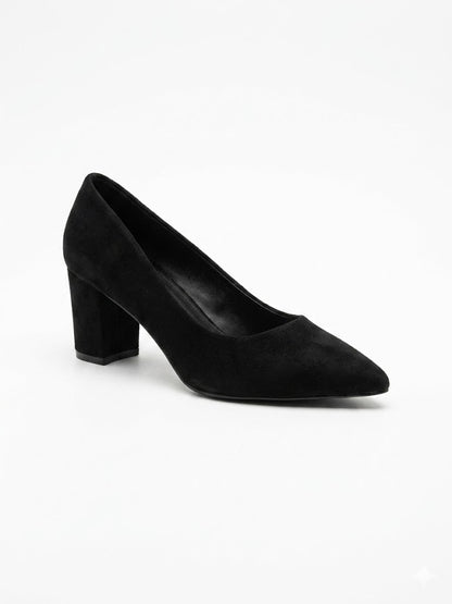 Escarpin Daim Talon Carré Bas – Bout Pointu