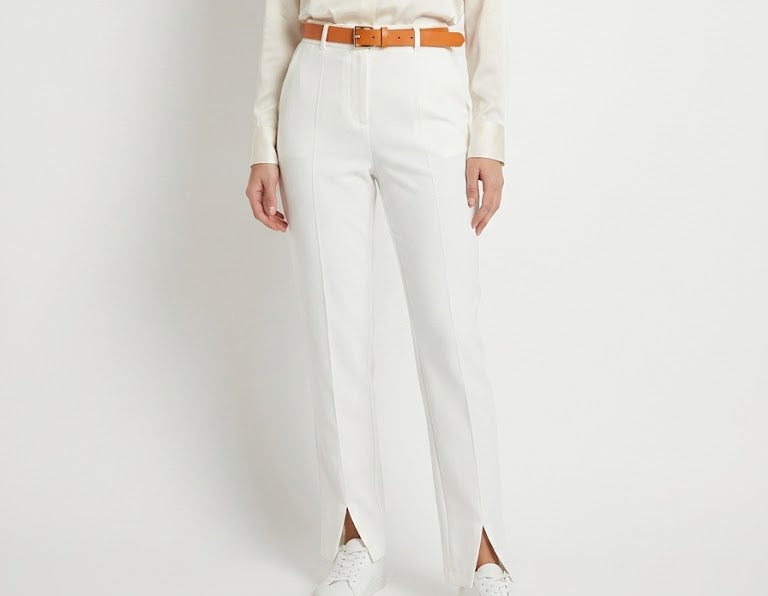 Pantalon slim taille haute & ceinture orange