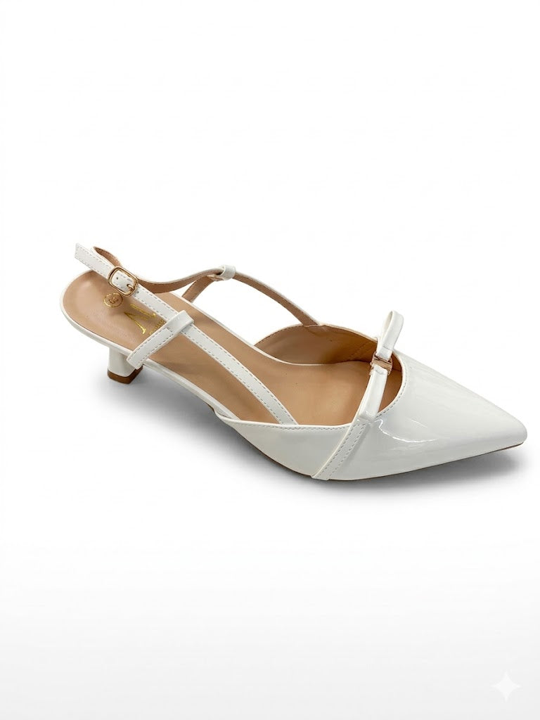 Slingback vernis à bout pointu avec petit nœud et talon sculpté