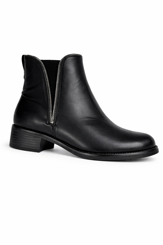 Bottines classiques noires à petit talon avec fermeture zippée latérale