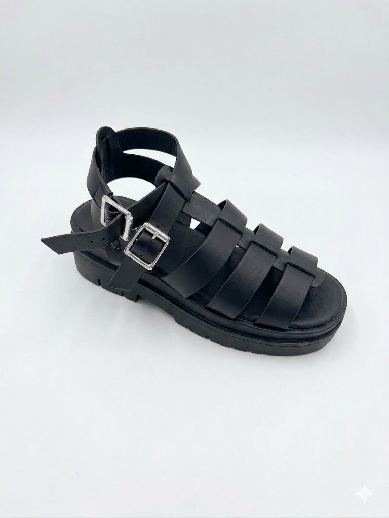 Sandale Romaine Gladiateur à Brides Croisées et Double Boucle
