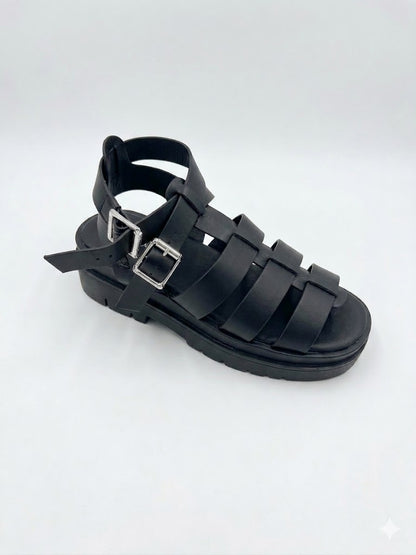 Sandale Romaine Gladiateur à Brides Croisées et Double Boucle