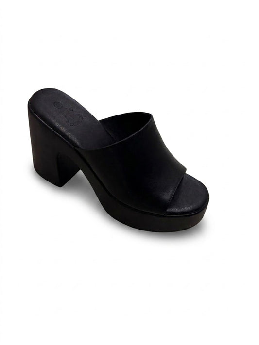 Mule à Talon Bloc Noir Plateforme et Bride Large en Cuir Lisse