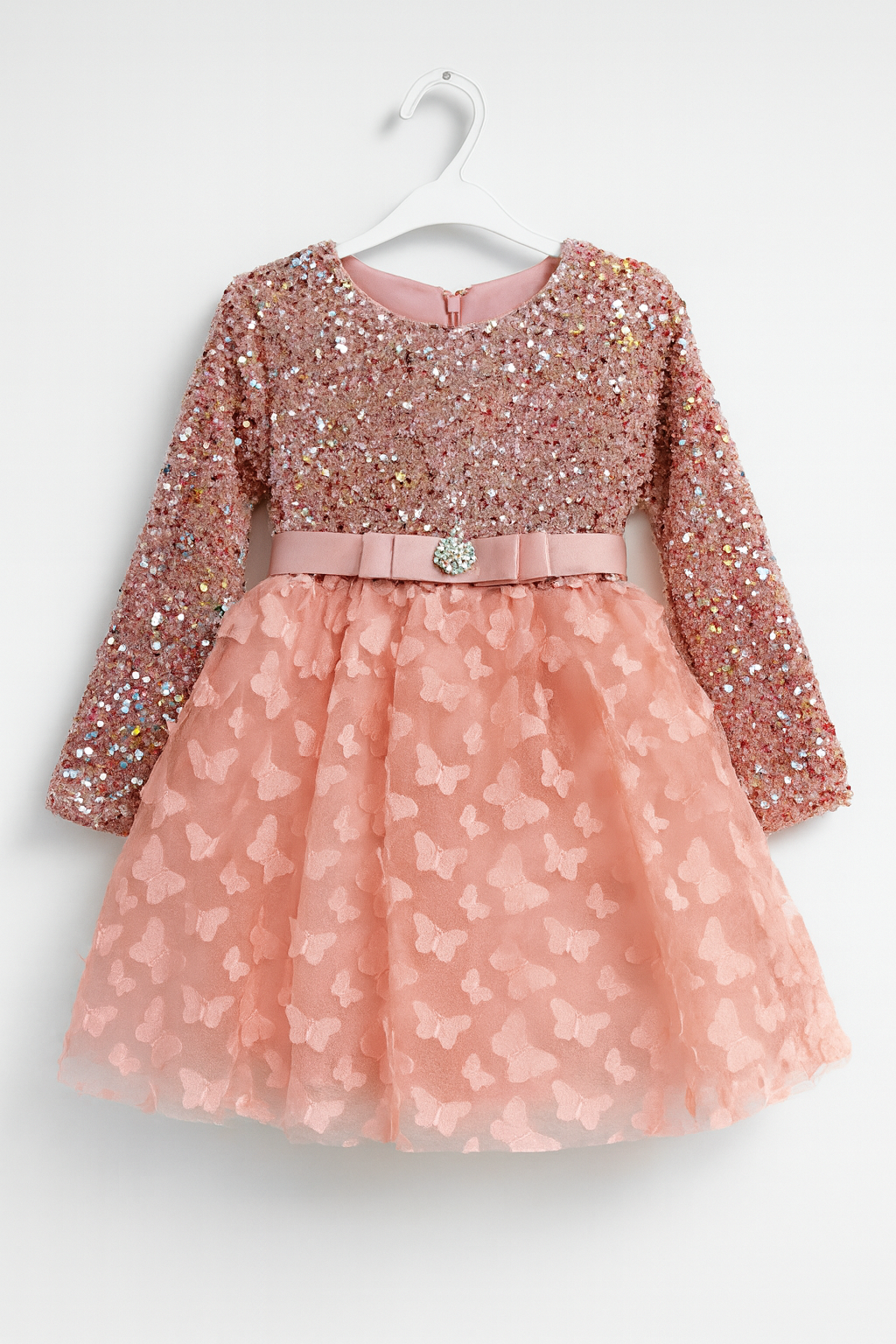 Robe étincelante à sequins multicolores & motifs papillon 3D