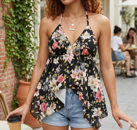 Top Halter avec Ourlet Asymétrique