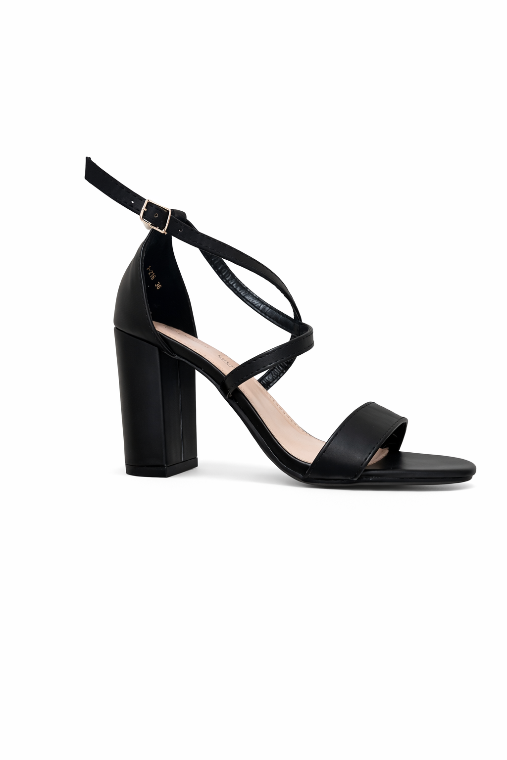 Talon carré avec brides croisées et fermeture boucle