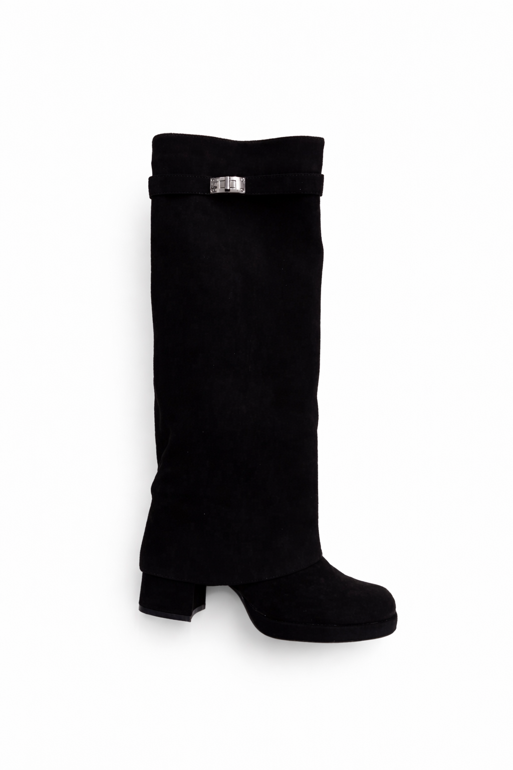 Bottes haute noire en suédine talon bloc élégant