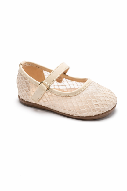 Ballerine en résille avec bride vernie style Mary Jane