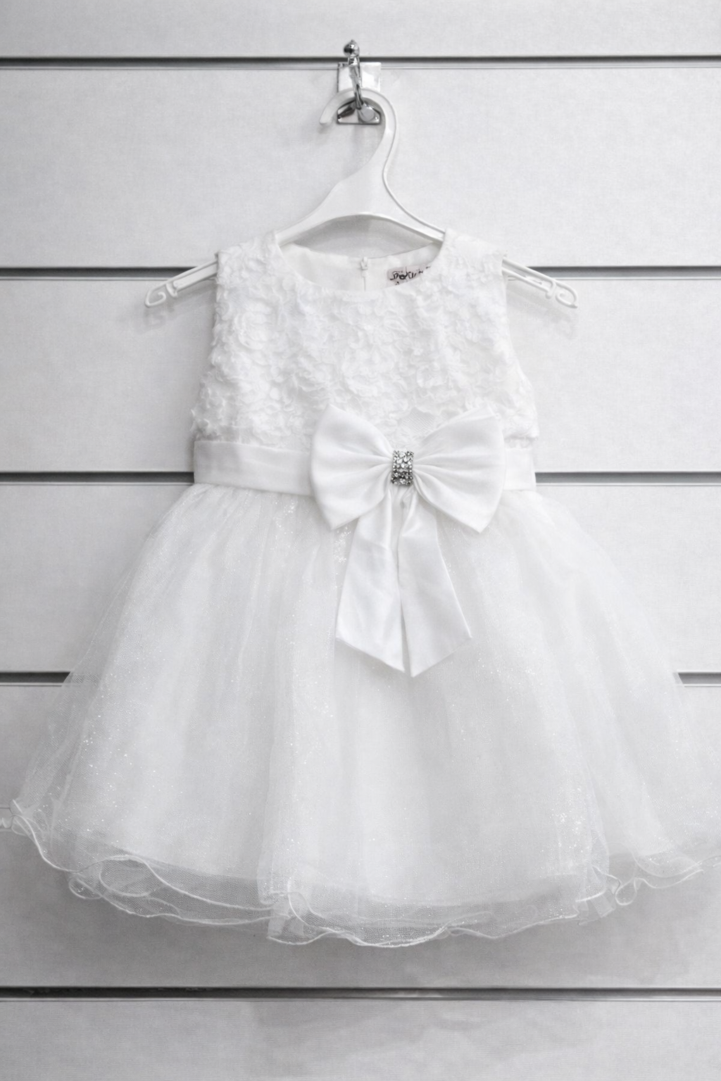 Robe corsage fleuri et jupe en tulle pailleté avec nœud