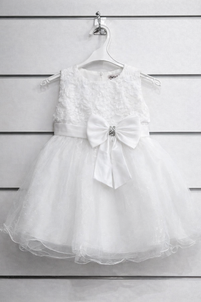 Robe corsage fleuri et jupe en tulle pailleté avec nœud