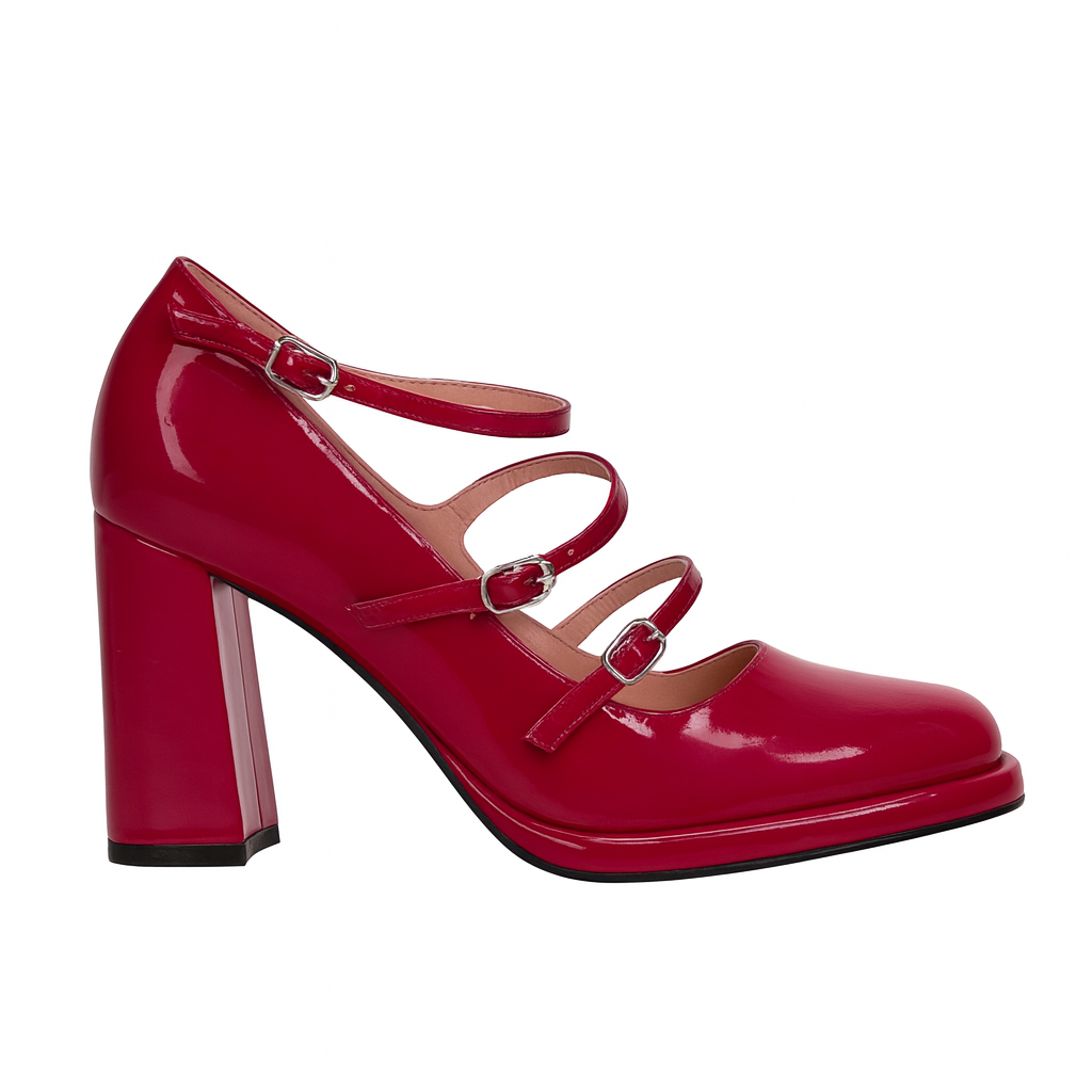 Escarpin vernis rouge triple bride