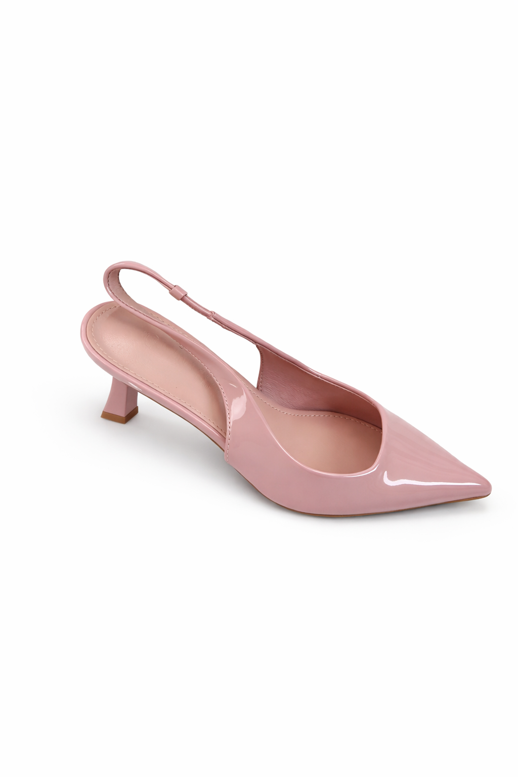 Escarpins slingback rose vernis à bout pointu et petit talon