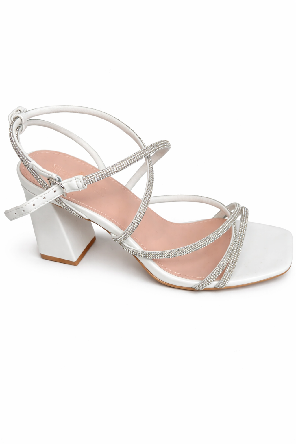 Escarpin à talon carré avec brides croisées ornées de strass