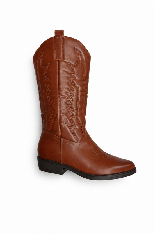 Bottes western marron à surpiqûres décoratives