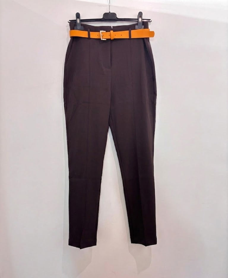 Pantalon slim taille haute & ceinture orange