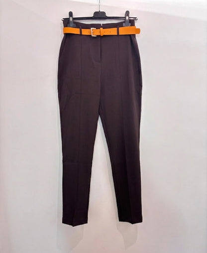 Pantalon slim taille haute & ceinture orange