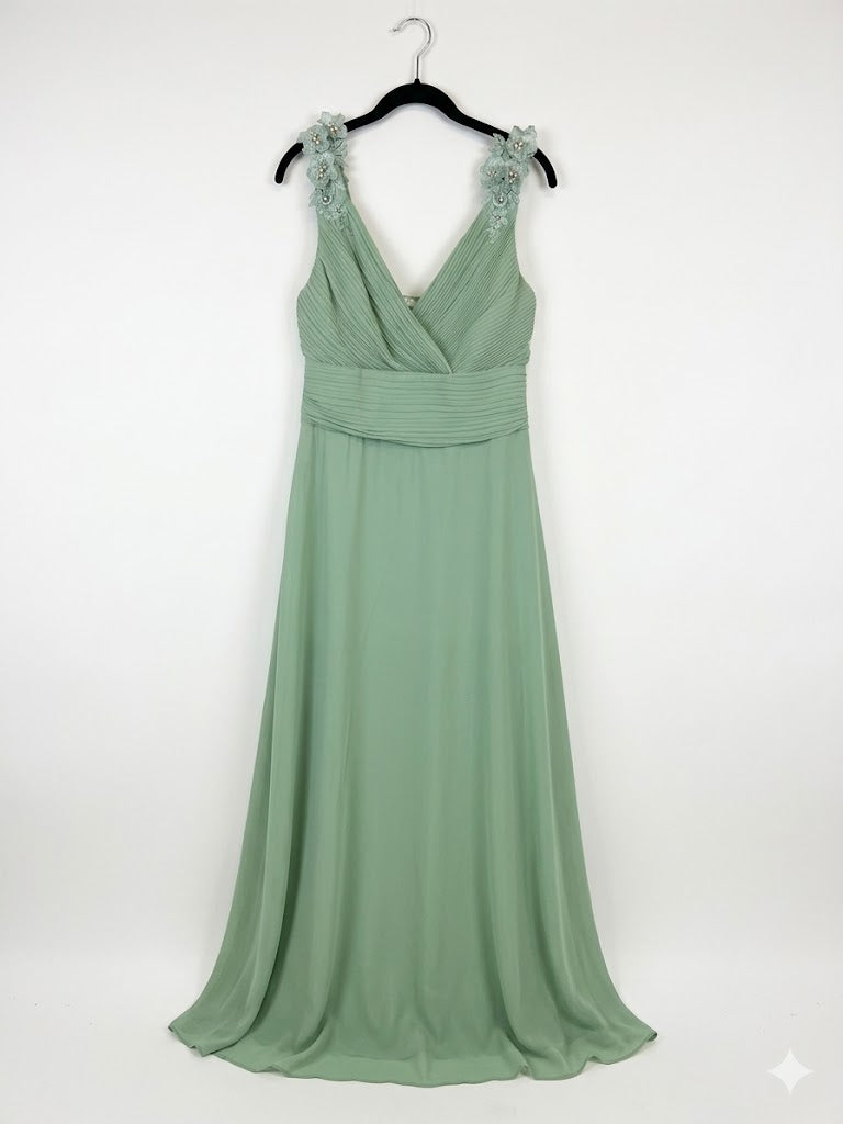 Robe courte fleuries plissée avec bretelles ornées de fleurs et sequins