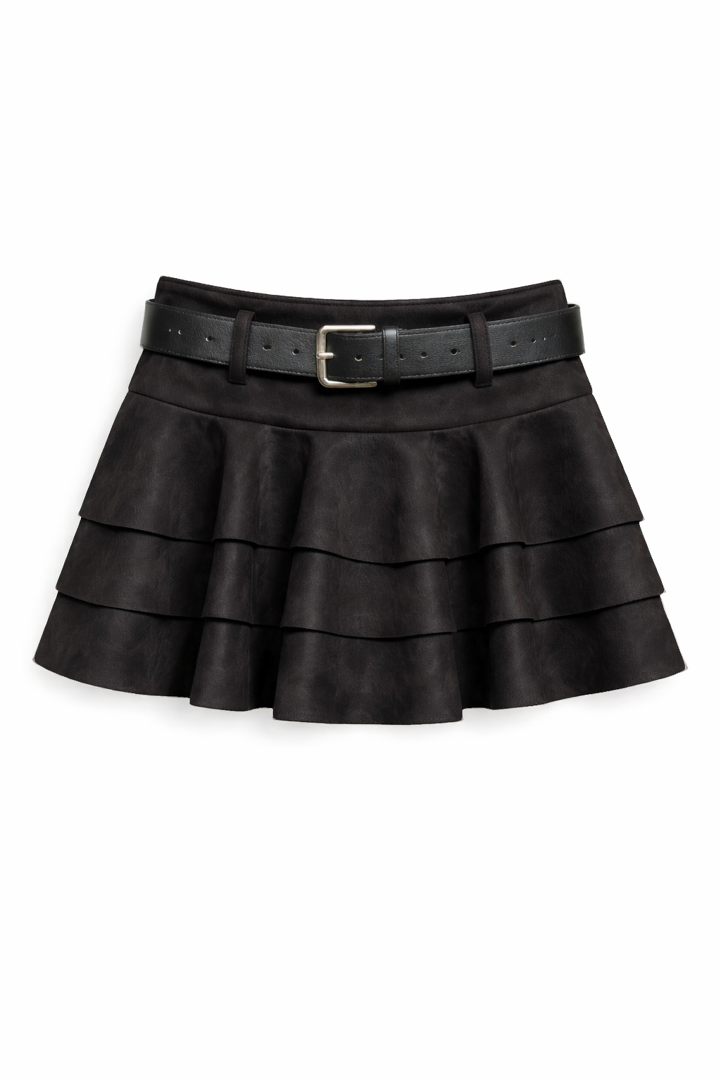 Jupe short évasée à volants en suédine avec ceinture