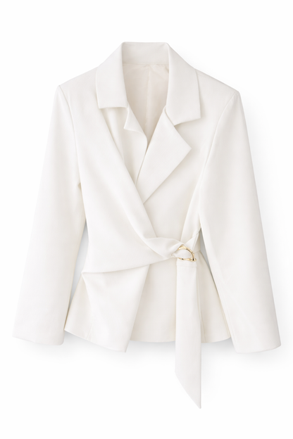 Blazer beige croisé à boucle dorée