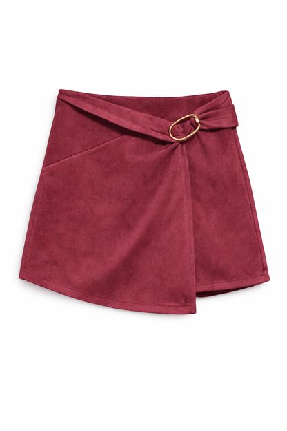 Short jupe taille haute en suédine avec boucle dorée