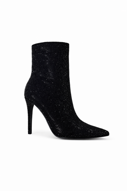 Bottines chaussettes noires à strass et talon aiguille